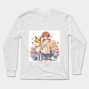 Anime Springtime: Girl and Shiba Inu Long Sleeve T-Shirt